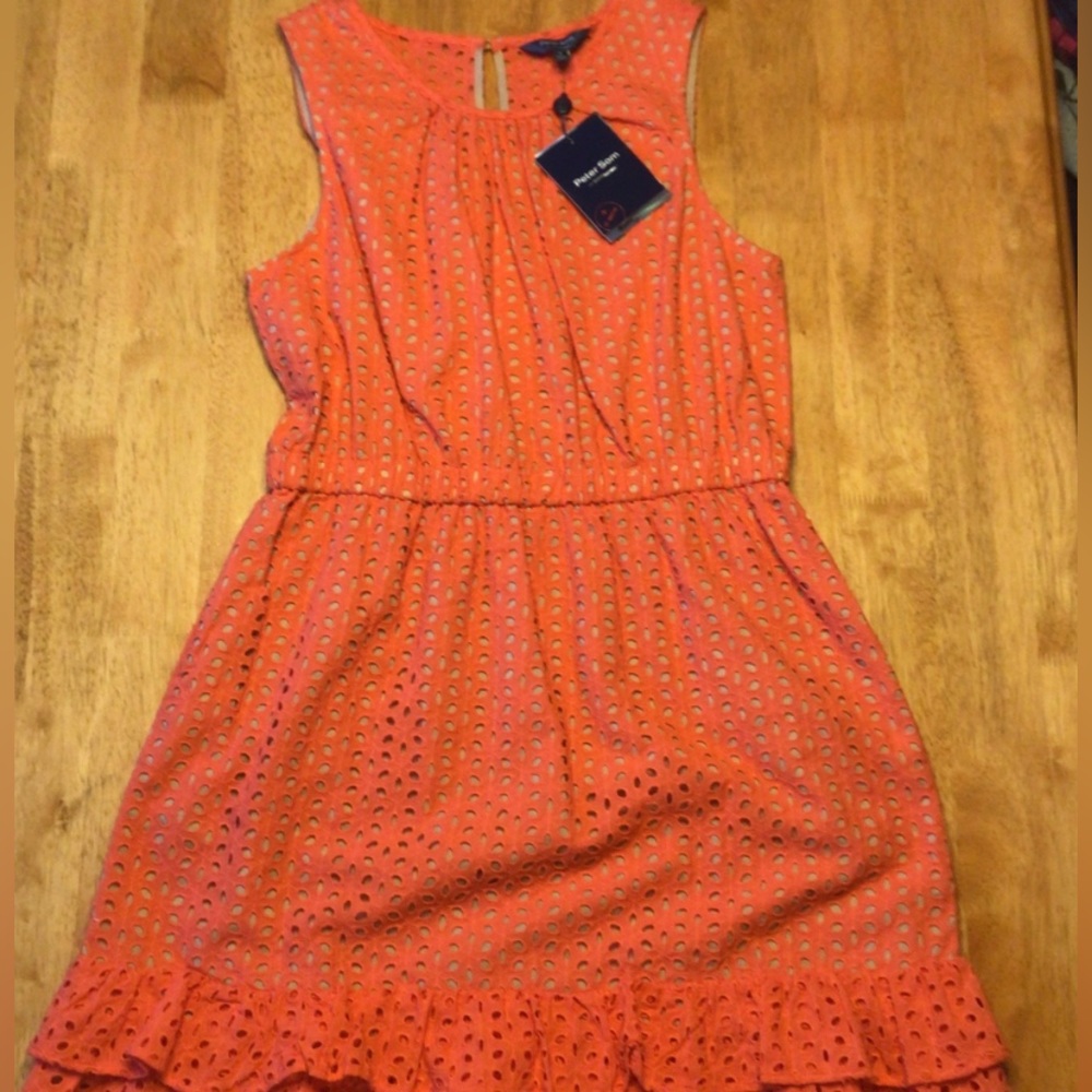 🎀 New PETER SOM Orange Eyelet Lace DRESS 12
